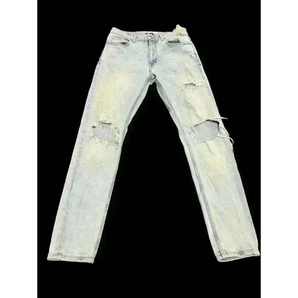 Zara Men's Light Wash Distressed Skinny Jeans Size 31 Inseam 28 High Waist 11